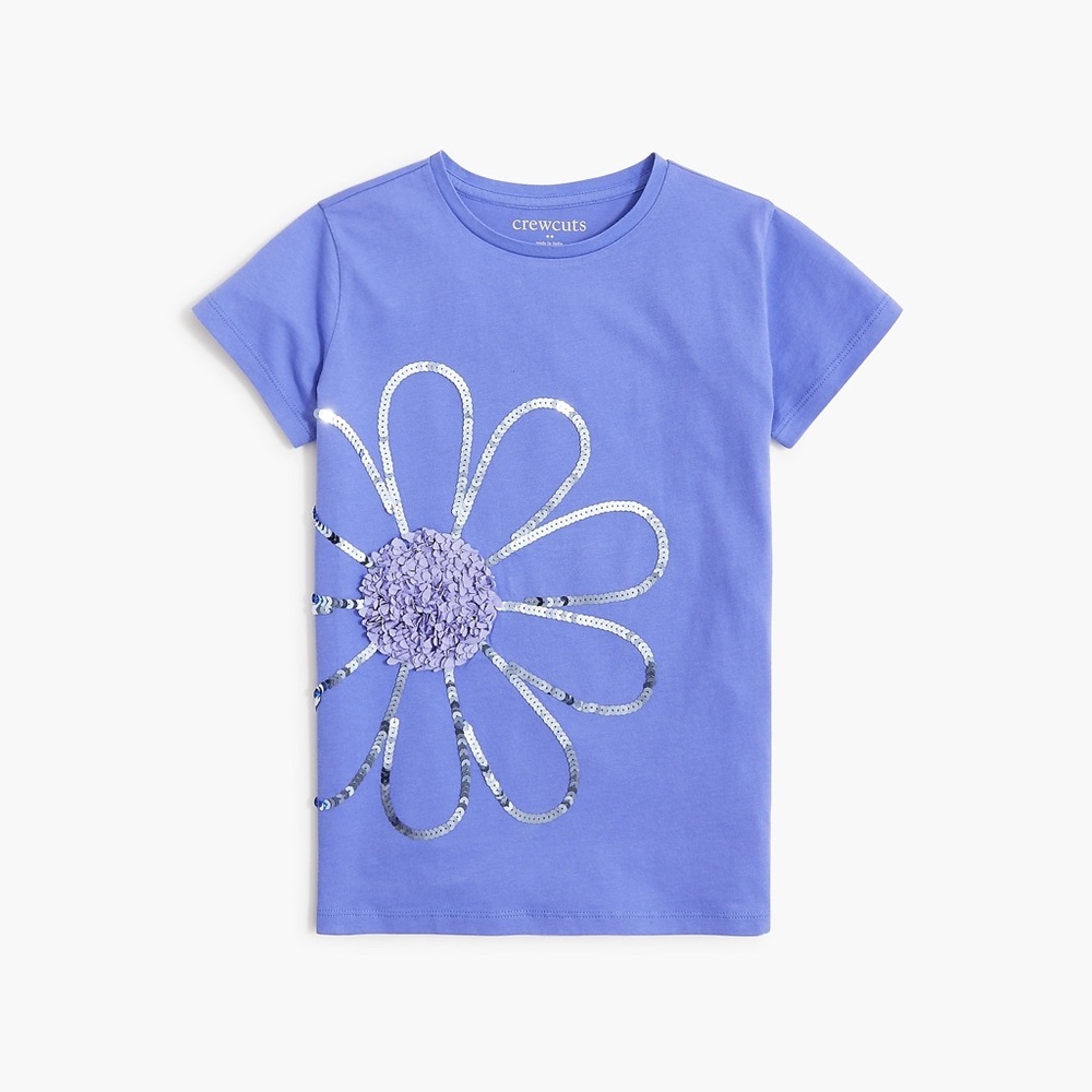 NWT J. Crew Girls' sequin daisy graphic tee XS (4-5) cut in back sew or cover